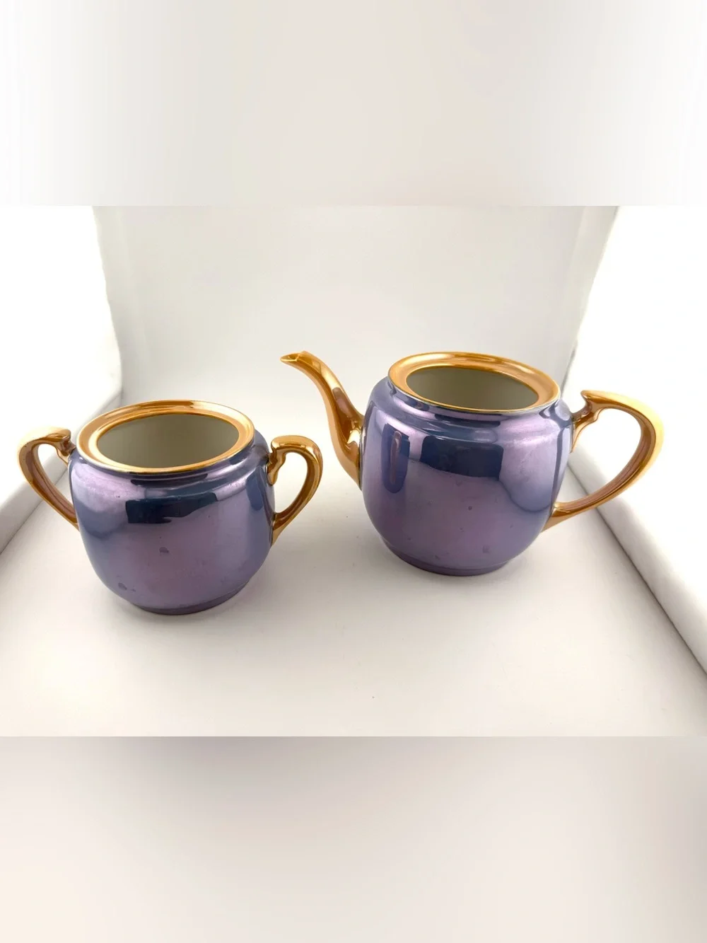 Beautiful Vintage Japanese Porcelain Lusterware Pair (Teapot & Sugar Bowl)